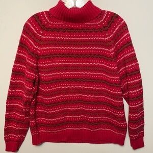 𝅺LANDS' End, Red, Turtleneck Sweater, Size Large Petite (14-16)